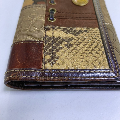 COACH Brown Mixed Material Monogrammed Textured Wallet Golden hardware Vintage model-(SKU)-950089793