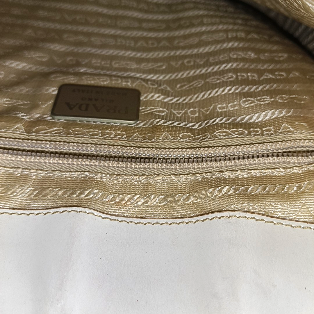 PRADA Beige Leather Single Shoulder Bag Silver Hardware-(SKU)-932498000