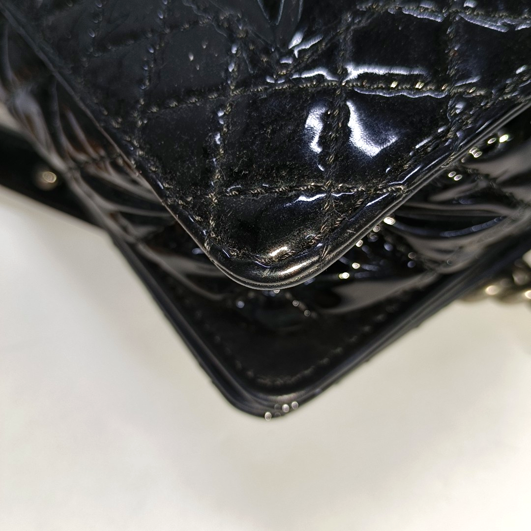 CHANEL BOY CHANEL Large Black Patent Leather Quilted Diagonal Shoulder Bag with Detachable Strap-(SKU)-14067527