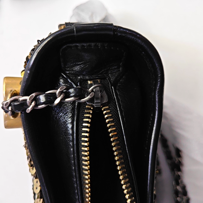 CHANEL GABRIELLE Black Sequined Woven Bag Shoulder Bag Crossbody Bag Rhodium Hardware 26 Clasp Removable Strap-(SKU)-957268642