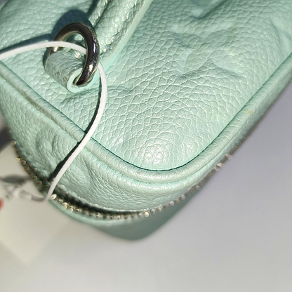 LOUIS VUITTON NICE Turquoise Green Leather Monogram Embossed Shoulder Bag Silver Hardware Removable Strap-(SKU)-942263065