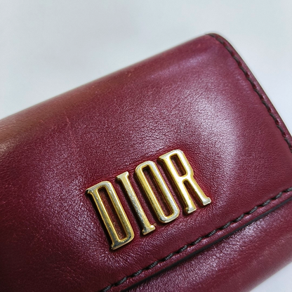 DIOR Burgundy Calfskin Leather Wallet Golden hardware-(SKU)-956370493