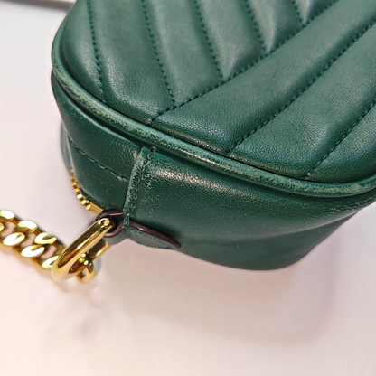 TORY BURCH Kira Small size Dark Green Sheepskin Quilted Crossbody Single Shoulder Bag Golden hardware-(SKU)-936318377