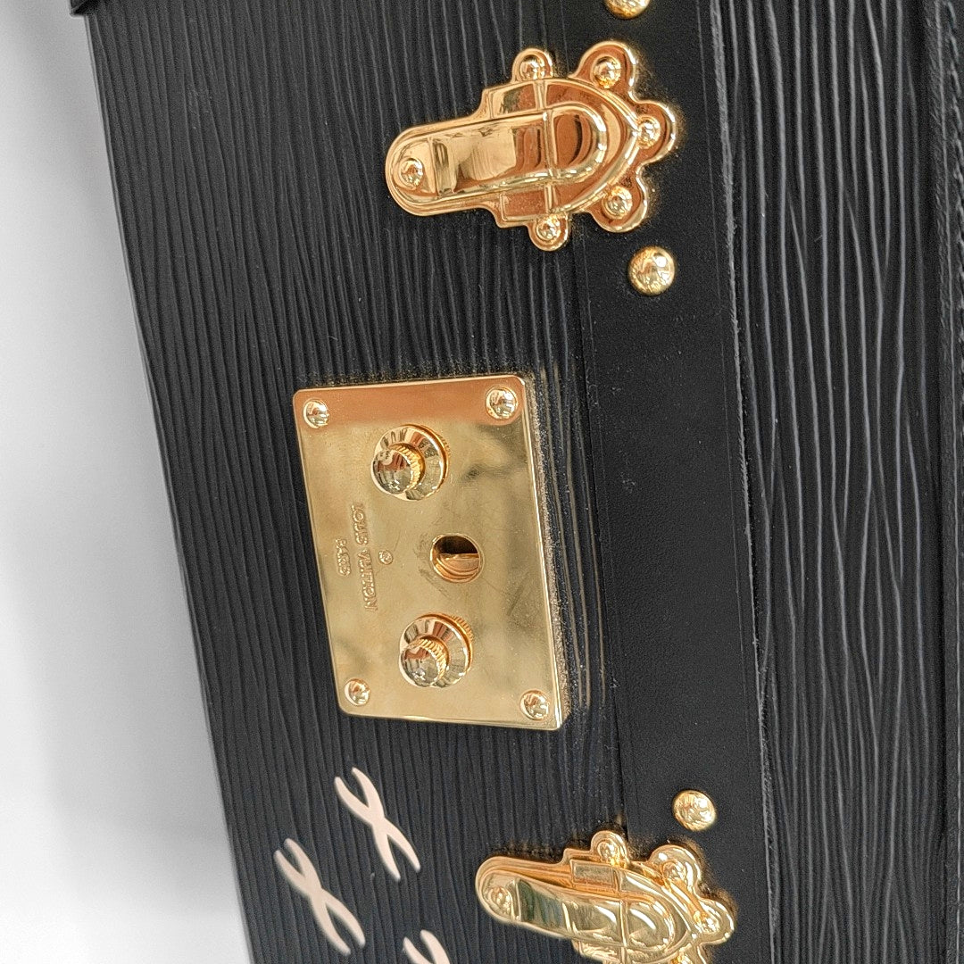 LOUIS VUITTON PETITE MALLE Black EPI Calfskin Water Ripple Pattern Crossbody Shoulder Bag Gold Hardware Removable Shoulder Strap-(SKU)-968078089