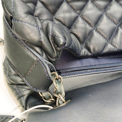 CHANEL CLASSIC FLAP Medium Deep Blue Lamb Skin Cannage Quilted Single Shoulder Bag Crossbody Bag Silver Hardware 18 Clasp-(SKU)-970159990