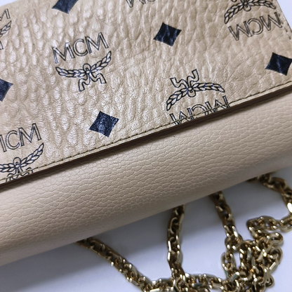 MCM MILLIE  Khaki coated canvas monogram laurel buckle shoulder bag/crossbody bag Golden hardware Removable shoulder strap-(SKU)-942977420