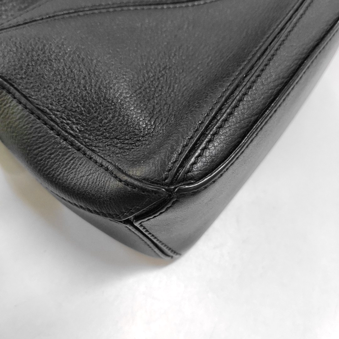 LOEWE Puzzle Mini Black Calf Leather Geometric Crossbody Shoulder Bag Tote Bag-(SKU)-948018688