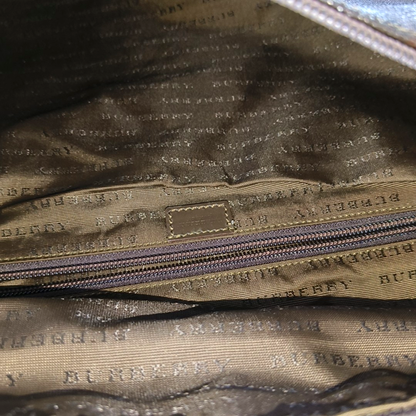 BURBERRY Dark brown coated canvas printed handbag Silver Hardware-(SKU)-14497156