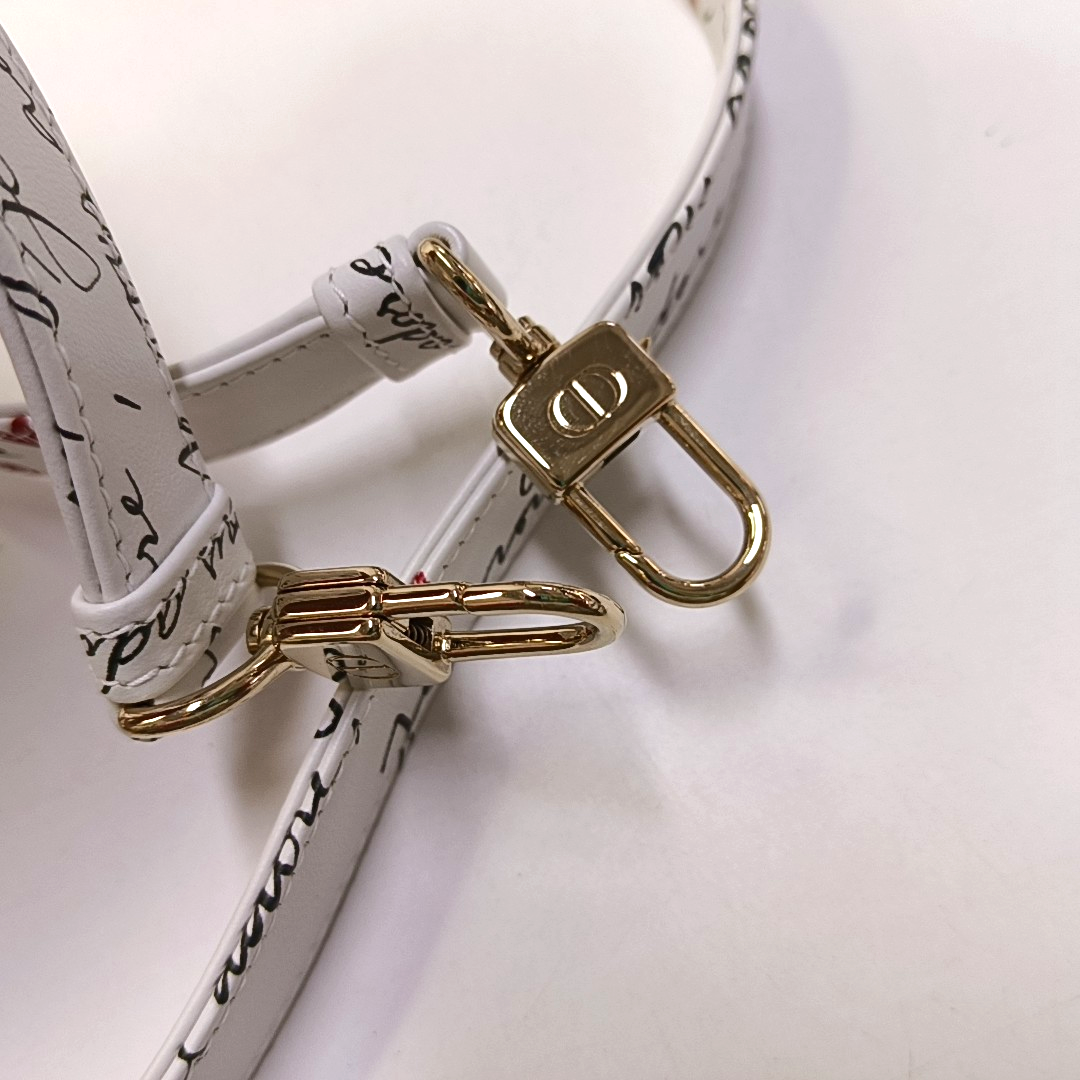 DIOR Lady D-Joy Small White Leather Printed Crossbody Bag Single Shoulder Bag with Gold Red Hardware 2 Removable Shoulder Straps-(SKU)-950358762