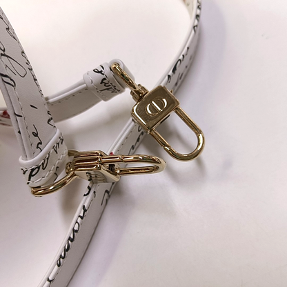 DIOR Lady D-Joy Small White Leather Printed Crossbody Bag Single Shoulder Bag with Gold Red Hardware 2 Removable Shoulder Straps-(SKU)-950358762