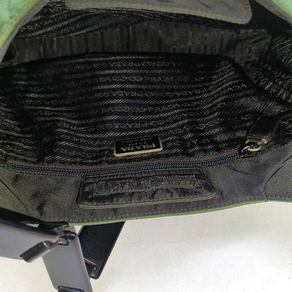 PRADA Dark green nylon single shoulder bag handbag Black hardware-(SKU)-951916972