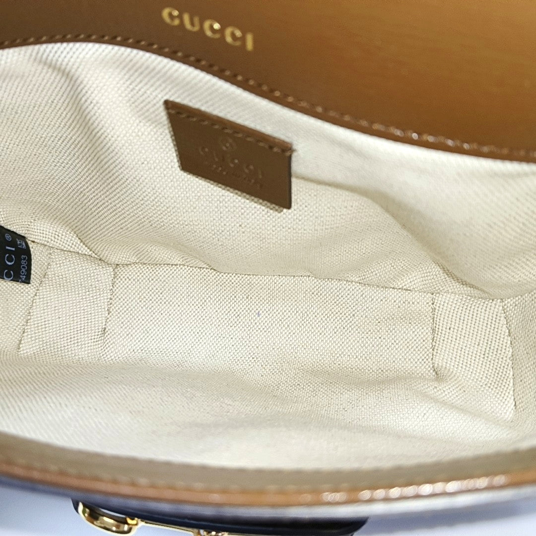 GUCCI Horsebit 1955 Mini Khaki Coated Canvas Shoulder Bag with Horsebit Detail, Gold Hardware, 2 Detachable Shoulder Straps, Complete Accessories-(SKU)-970201463
