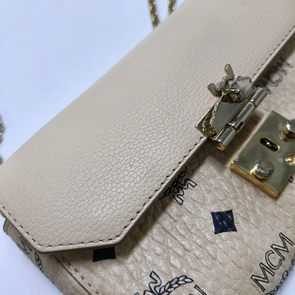 MCM MILLIE  Khaki coated canvas monogram laurel buckle shoulder bag/crossbody bag Golden hardware Removable shoulder strap-(SKU)-942977420