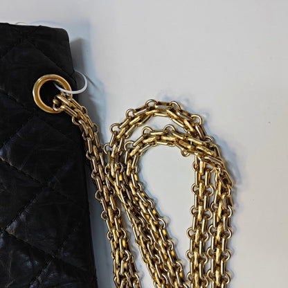 CHANEL 2.55 Large Black Calfskin Quilted Single Shoulder Bag Crossbody with Gold Hardware, 14 Clasp-(SKU)-969102253