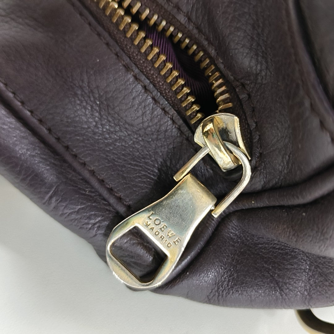 LOEWE Dark Purple Cowhide Single Shoulder Bag, Handbag Golden hardware Removable shoulder strap-(SKU)-13379817