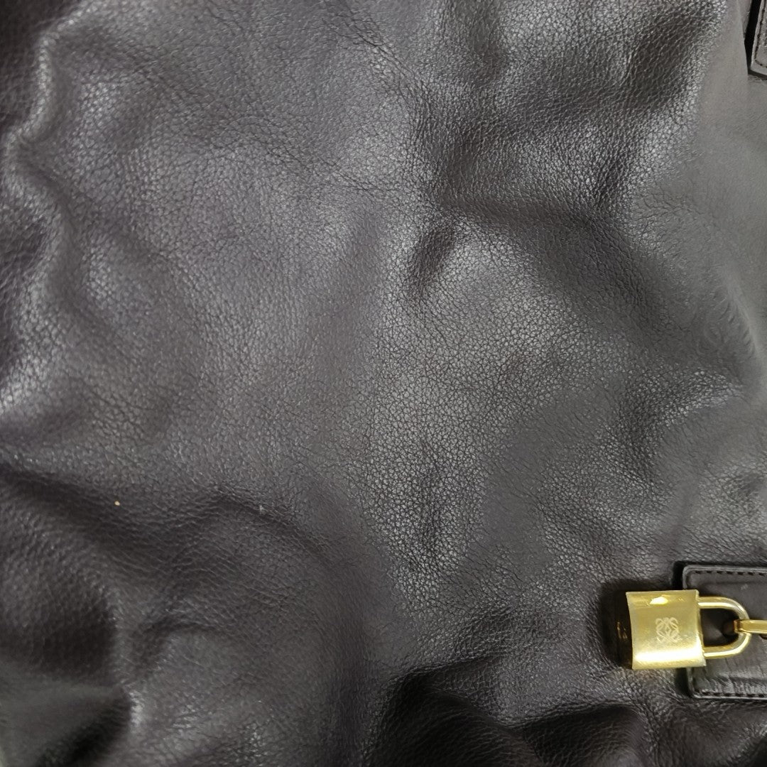 LOEWE Dark Purple Cowhide Single Shoulder Bag, Handbag Golden hardware Removable shoulder strap-(SKU)-13379817