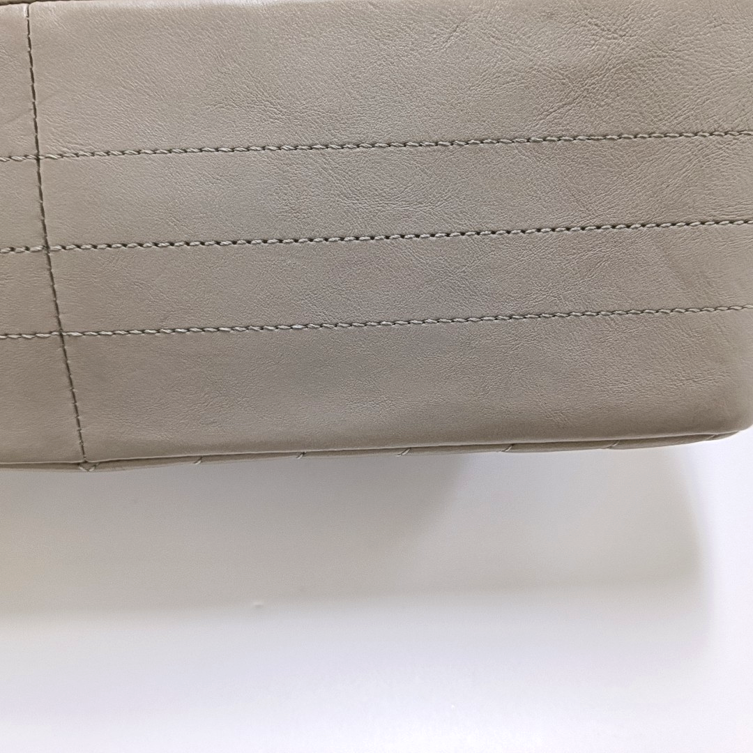 CHANEL 2.55 Grey Caviar Leather V-Shape Shoulder Bag with Gold Hardware, 27 Clasps-(SKU)-964136214