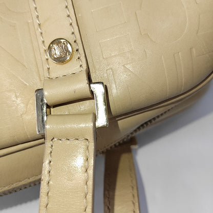 CELINE Beige Leather Embossed Handbag Golden hardware-(SKU)-14139543