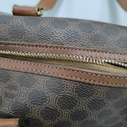CELINE MACADAM BOSTON Brown Coated Canvas Monogrammed Single Shoulder Bag Golden hardware-(SKU)-933287333