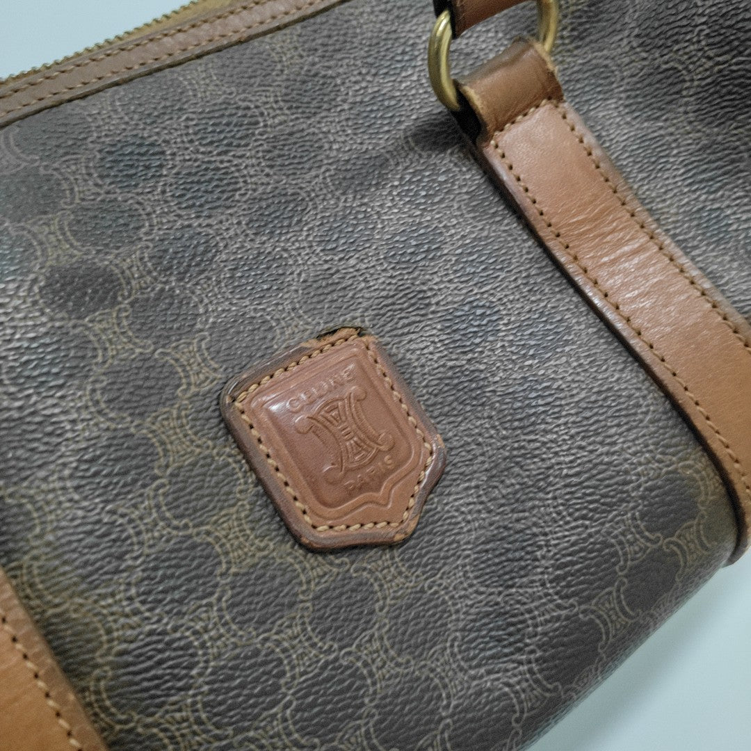 CELINE MACADAM BOSTON Brown Coated Canvas Monogrammed Single Shoulder Bag Golden hardware-(SKU)-933287333