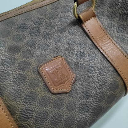 CELINE MACADAM BOSTON Brown Coated Canvas Monogrammed Single Shoulder Bag Golden hardware-(SKU)-933287333