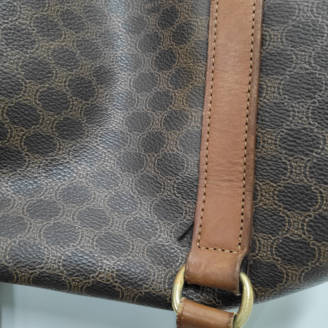 CELINE MACADAM BOSTON Brown Coated Canvas Monogrammed Single Shoulder Bag Golden hardware-(SKU)-933287333