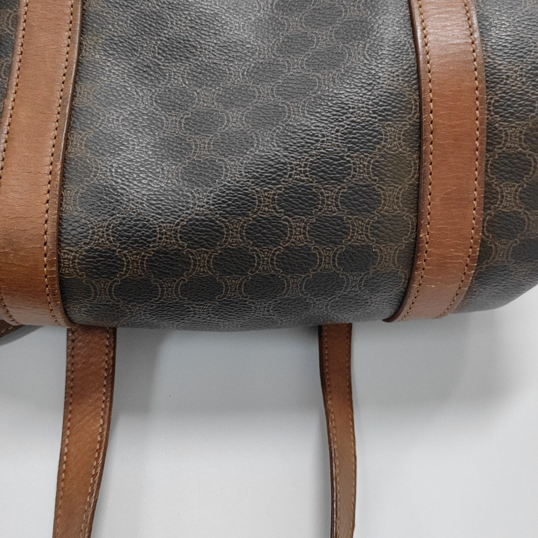 CELINE MACADAM BOSTON Brown Coated Canvas Monogrammed Single Shoulder Bag Golden hardware-(SKU)-933287333