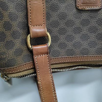 CELINE MACADAM BOSTON Brown Coated Canvas Monogrammed Single Shoulder Bag Golden hardware-(SKU)-933287333