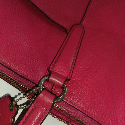 COACH CHARLIE CARRYALL Fuchsia Cowhide Carriage Shoulder Bag Handbag Golden hardware-(SKU)-939765439