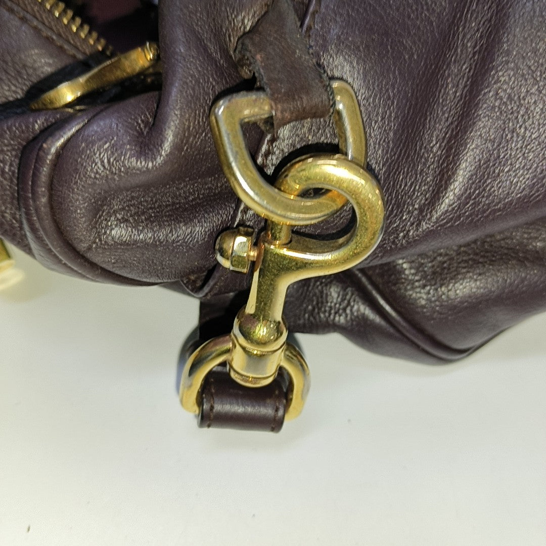 LOEWE Dark Purple Cowhide Single Shoulder Bag, Handbag Golden hardware Removable shoulder strap-(SKU)-13379817