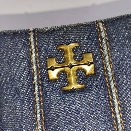 TORY BURCH Blue Fabric Quilted Single Shoulder Bag, Handbag Golden hardware-(SKU)-940595833