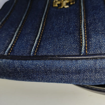 TORY BURCH Blue Fabric Quilted Single Shoulder Bag, Handbag Golden hardware-(SKU)-940595833