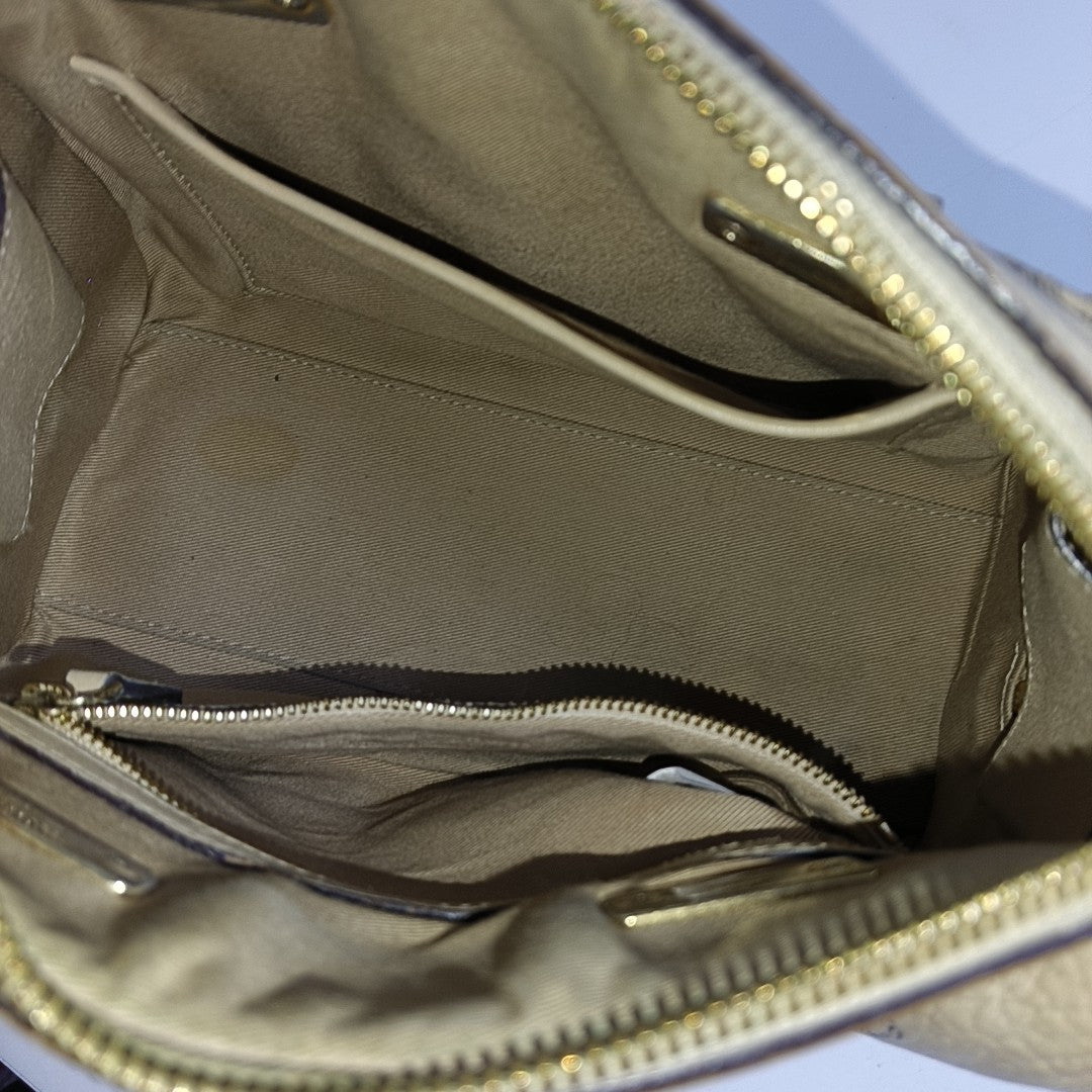 MCM ESSENTIAL Beige Coated Canvas Monogram Single Shoulder Bag Handbag Crossbody Golden hardware Removable shoulder strap-(SKU)-941521981