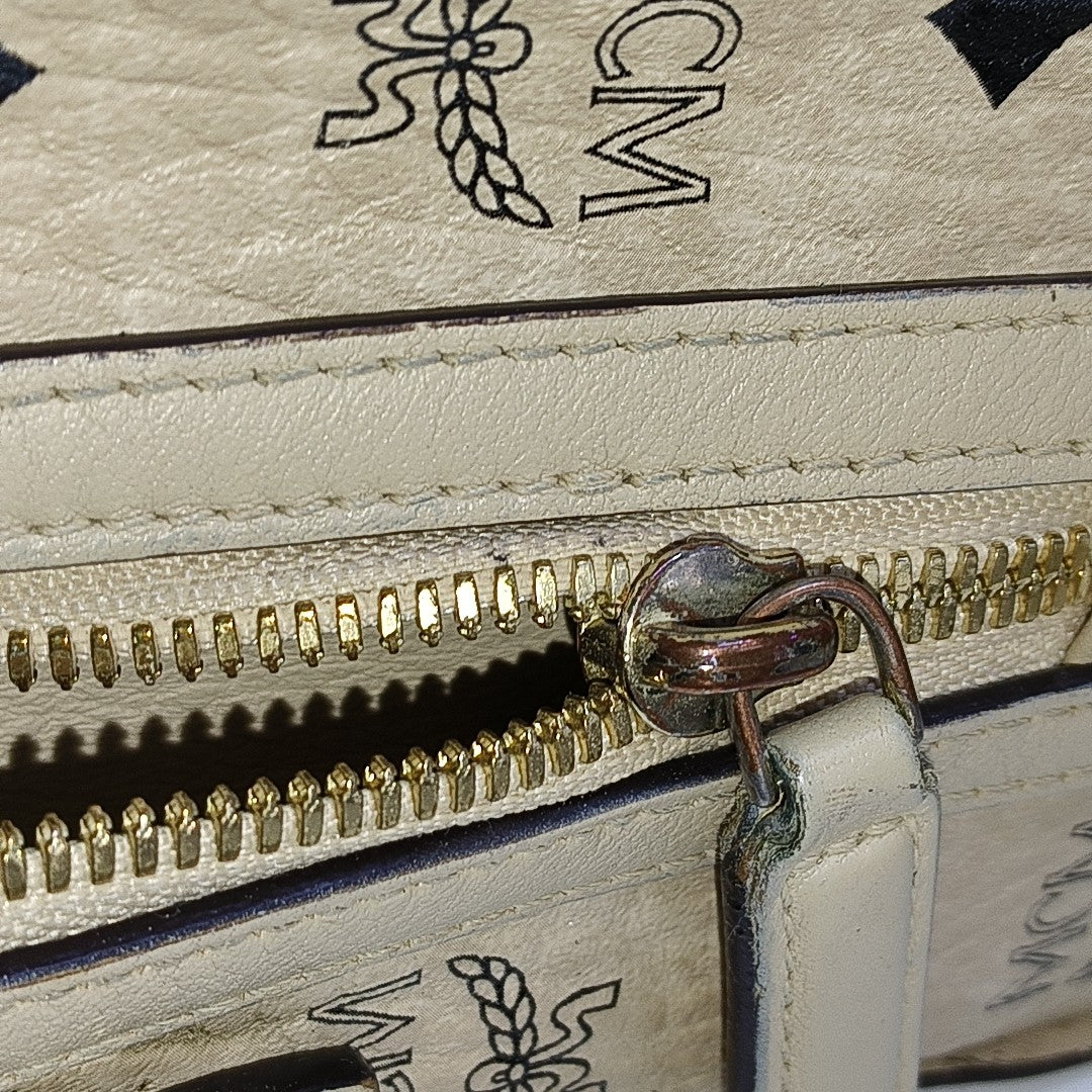 MCM ESSENTIAL Beige Coated Canvas Monogram Single Shoulder Bag Handbag Crossbody Golden hardware Removable shoulder strap-(SKU)-941521981