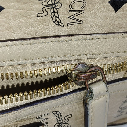MCM ESSENTIAL Beige Coated Canvas Monogram Single Shoulder Bag Handbag Crossbody Golden hardware Removable shoulder strap-(SKU)-941521981