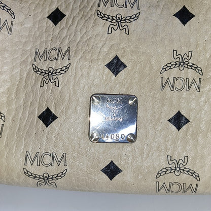 MCM ESSENTIAL Beige Coated Canvas Monogram Single Shoulder Bag Handbag Crossbody Golden hardware Removable shoulder strap-(SKU)-941521981