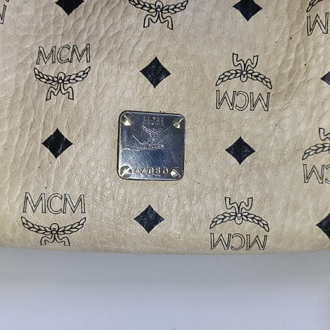 MCM ESSENTIAL Beige Coated Canvas Monogram Single Shoulder Bag Handbag Crossbody Golden hardware Removable shoulder strap-(SKU)-941521981