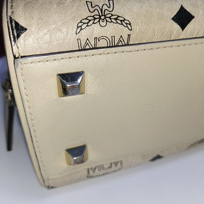 MCM ESSENTIAL Beige Coated Canvas Monogram Single Shoulder Bag Handbag Crossbody Golden hardware Removable shoulder strap-(SKU)-941521981