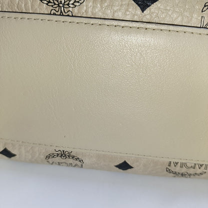 MCM ESSENTIAL Beige Coated Canvas Monogram Single Shoulder Bag Handbag Crossbody Golden hardware Removable shoulder strap-(SKU)-941521981