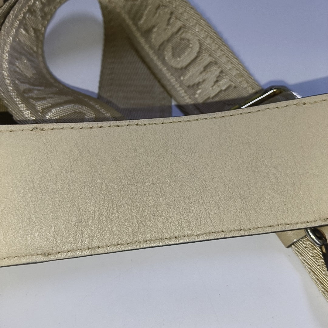 MCM ESSENTIAL Beige Coated Canvas Monogram Single Shoulder Bag Handbag Crossbody Golden hardware Removable shoulder strap-(SKU)-941521981