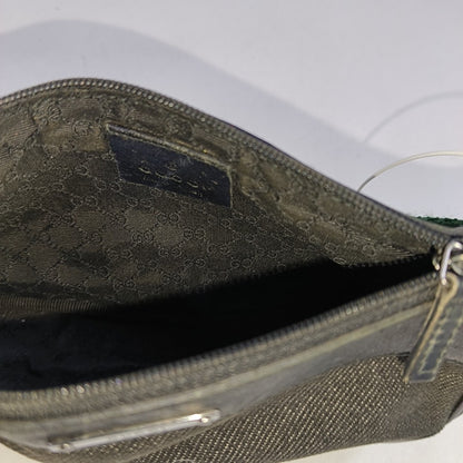 GUCCI Gray Canvas Striped Strap Handbag Single Shoulder Bag Silver Hardware-(SKU)-942429412