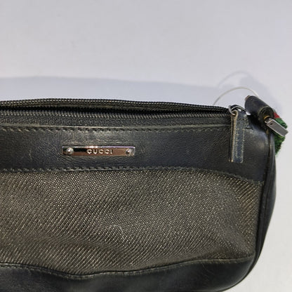 GUCCI Gray Canvas Striped Strap Handbag Single Shoulder Bag Silver Hardware-(SKU)-942429412