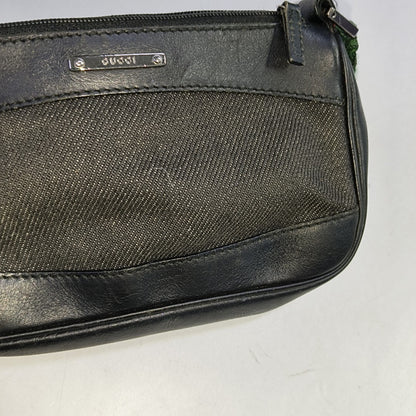 GUCCI Gray Canvas Striped Strap Handbag Single Shoulder Bag Silver Hardware-(SKU)-942429412
