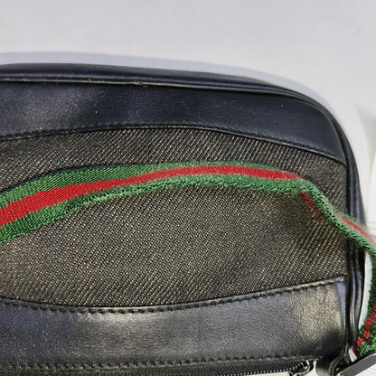 GUCCI Gray Canvas Striped Strap Handbag Single Shoulder Bag Silver Hardware-(SKU)-942429412