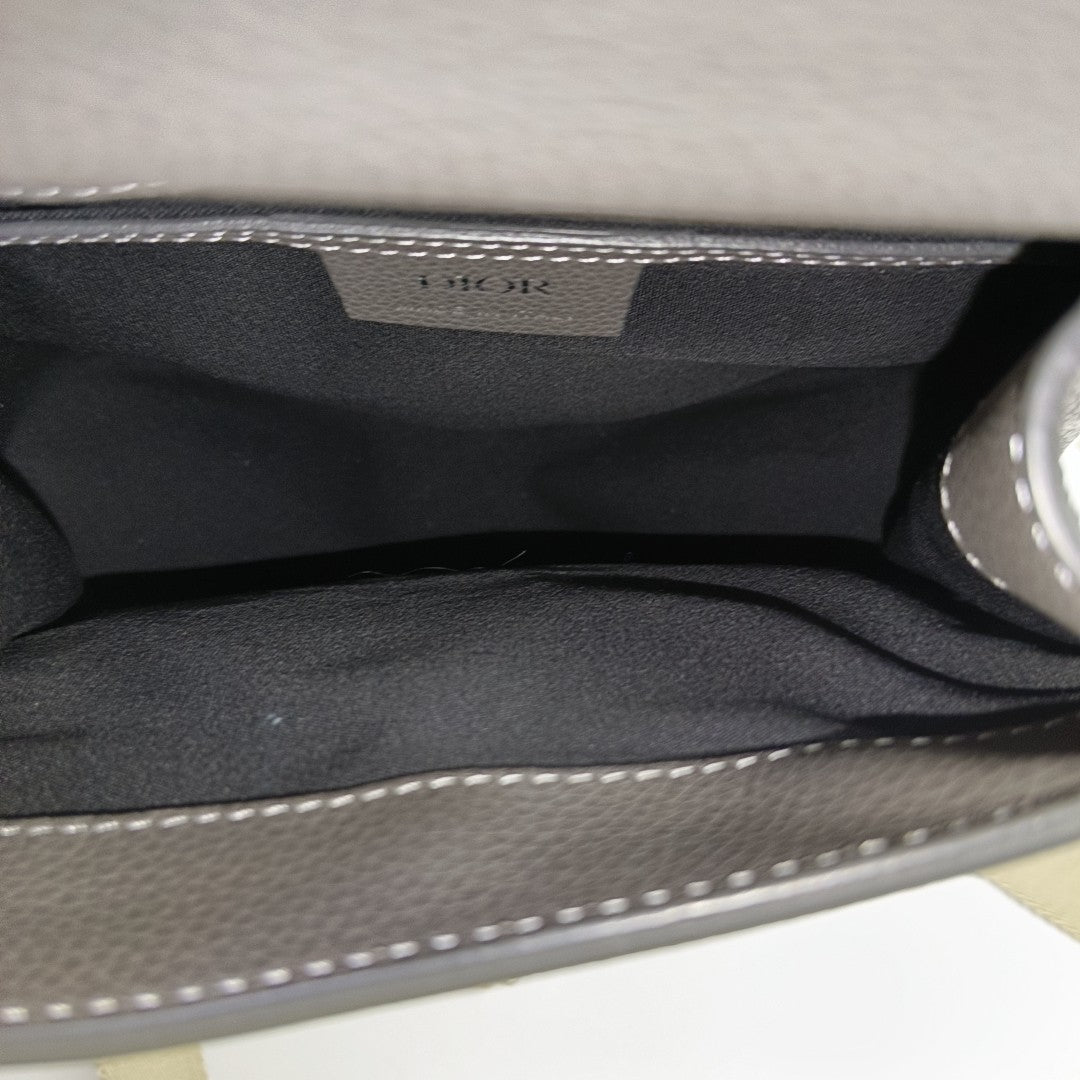 DIOR Gallop Mini Dark Gray Leather Saddle Bag Backpack with Silver Hardware Removable Strap-(SKU)-943857076