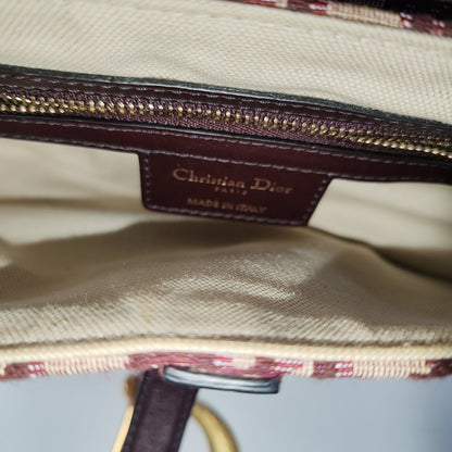 DIOR Saddle Small Burgundy Canvas Monogram Saddle Bag Crossbody Shoulder Bag with Gold Hardware Removable Strap-(SKU)-943857438
