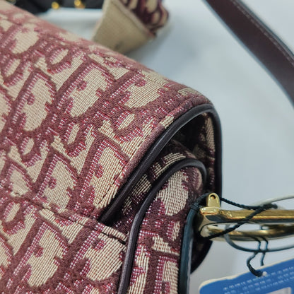 DIOR Saddle Small Burgundy Canvas Monogram Saddle Bag Crossbody Shoulder Bag with Gold Hardware Removable Strap-(SKU)-943857438