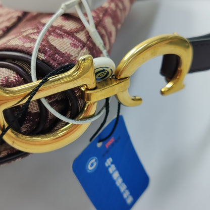 DIOR Saddle Small Burgundy Canvas Monogram Saddle Bag Crossbody Shoulder Bag with Gold Hardware Removable Strap-(SKU)-943857438