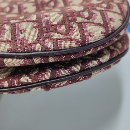 DIOR Saddle Small Burgundy Canvas Monogram Saddle Bag Crossbody Shoulder Bag with Gold Hardware Removable Strap-(SKU)-943857438