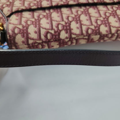 DIOR Saddle Small Burgundy Canvas Monogram Saddle Bag Crossbody Shoulder Bag with Gold Hardware Removable Strap-(SKU)-943857438